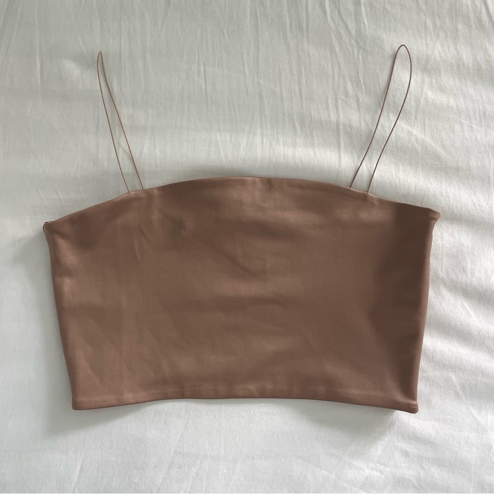 Champagne colored spaghetti strap crop top